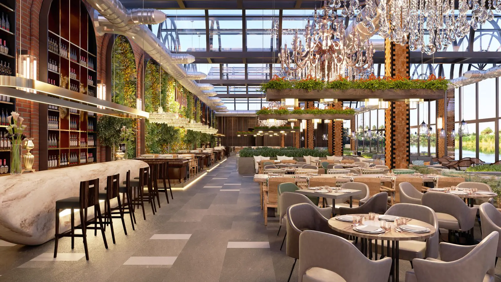 Commercial hospitality space with integrated AV and lighting automation